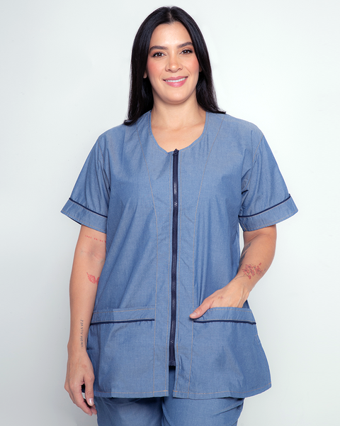 Camisa En Chambray Camisa Cuello V Cierre