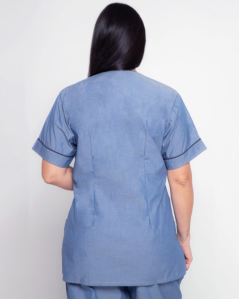 Camisa En Chambray Camisa Cuello V Cierre