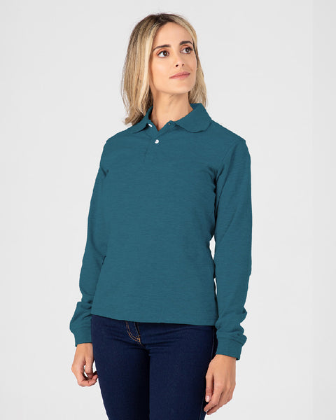Camibuzo Tipo Polo Manga Larga Para Mujer