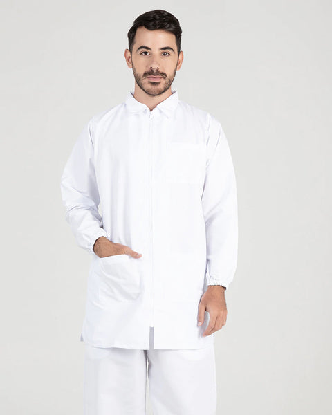 Bata En Antifluido Cuello Camisero Manga Larga Unisex Negra Ref: 005