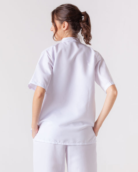 Copia de Bata En Antifluido Cuello Nerú Manga Corta Unisex Blanca
