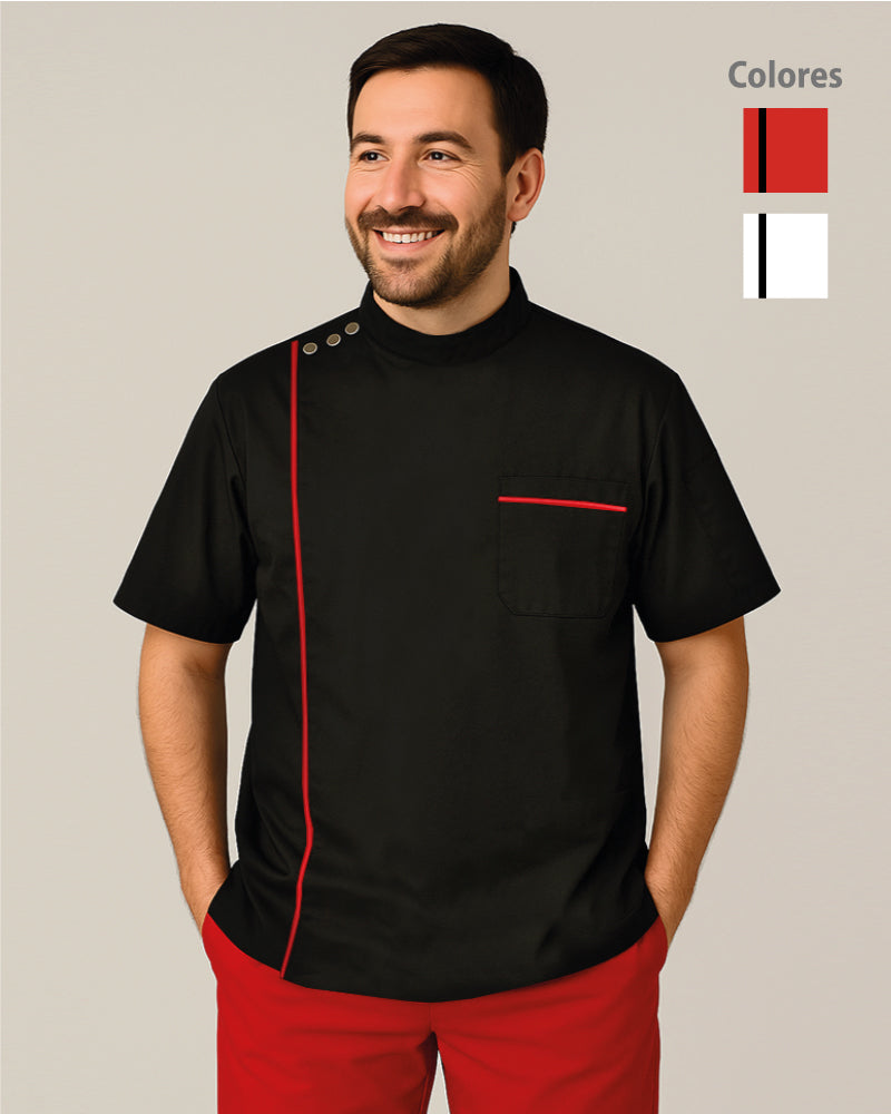 Black Unisex Fluid-resistant Chef Jacket with White Trim Ref: 011