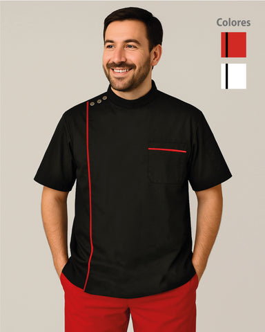 Black Unisex Fluid-resistant Chef Jacket with White Trim Ref: 011