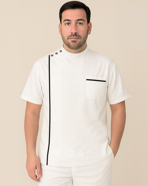 Black Unisex Fluid-resistant Chef Jacket with White Trim Ref: 011