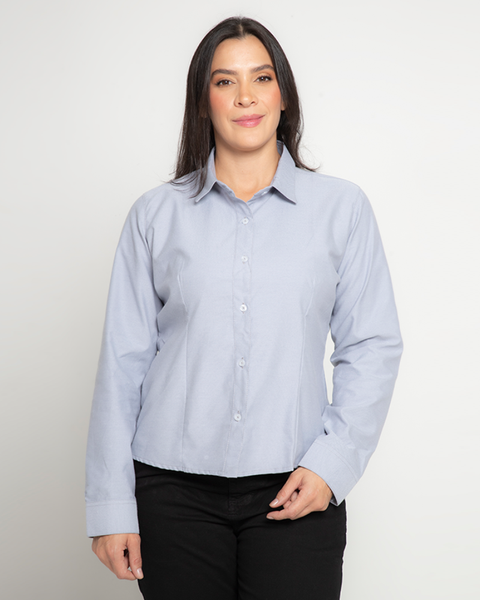 Camisa En Oxford Manga Larga Para Mujer Blanca o Azul Claro Ref: 084