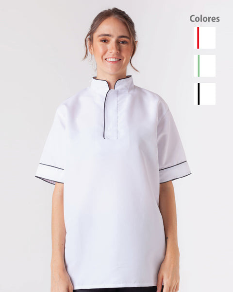 Unisex Short Sleeve Fluid-resistant Nehru Collar Shirt with Placket Ref: 017