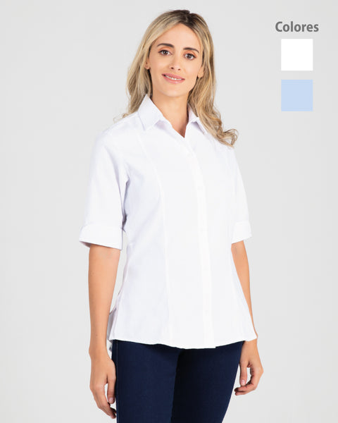 Camisa En Oxford Manga 3/4 Para Mujer