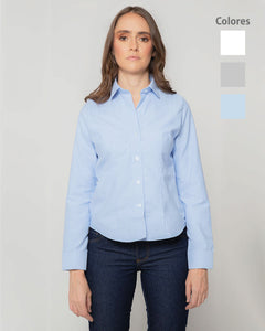 Camisa En Oxford Manga Larga Para Mujer Blanca o Azul Claro Ref: 084