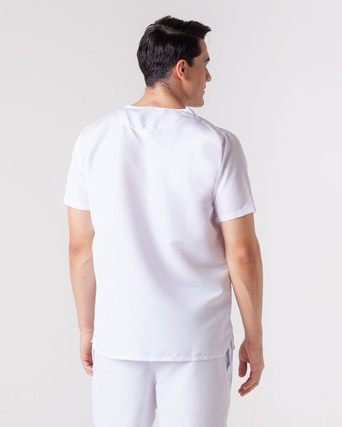 Camisa En Antifluido Cuello V Unisex Blanca