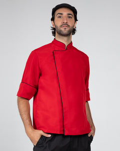 Red Unisex Fluid-resistant Chef Jacket with Black Trim Ref: 011